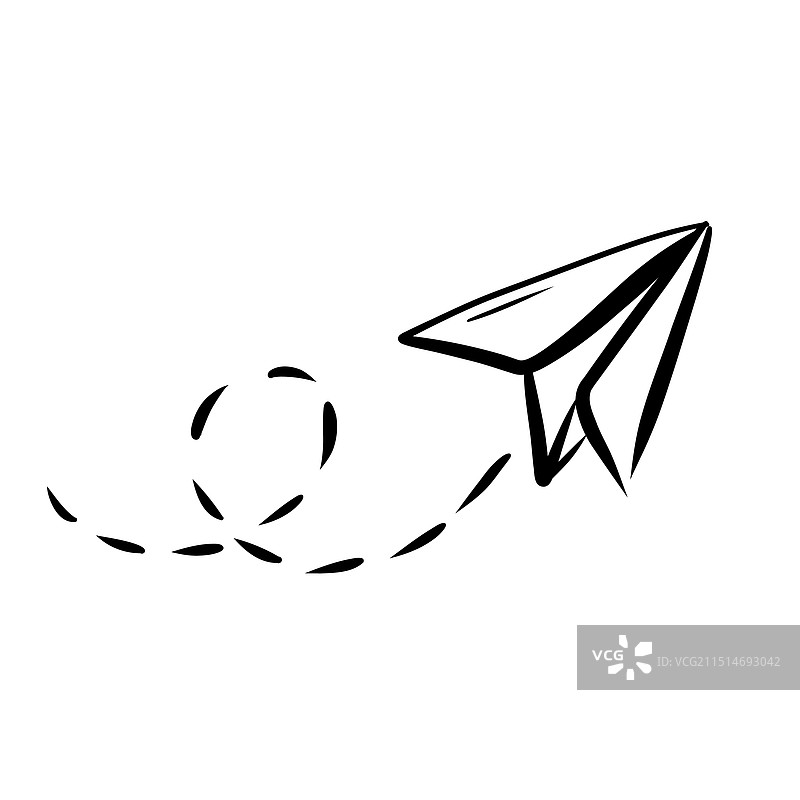 带虚线轨迹线的折纸飞机涂鸦图片素材