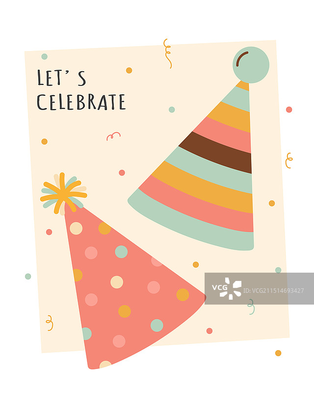 带派对帽的生日贺卡图片素材