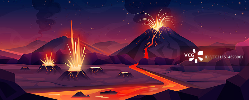 外星球上的火山喷发与红色熔岩流图片素材