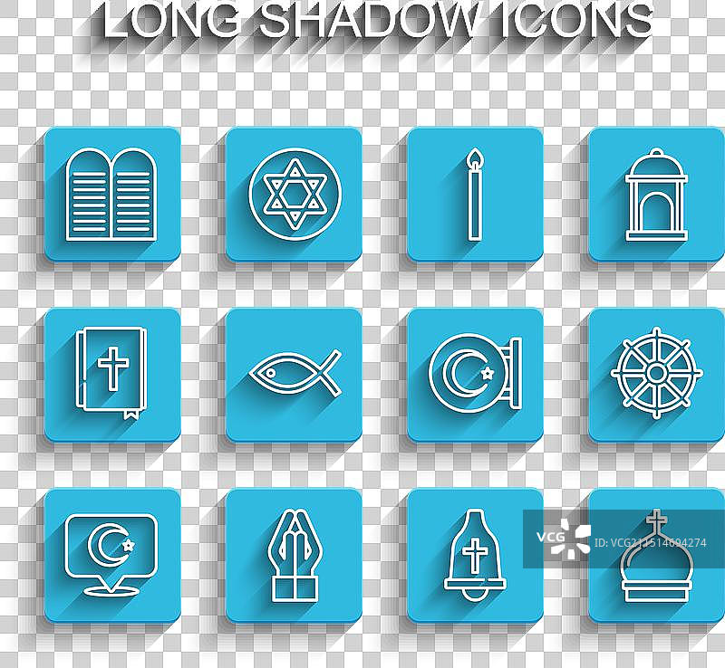 新月星辰与祈祷之手线条组合图片素材