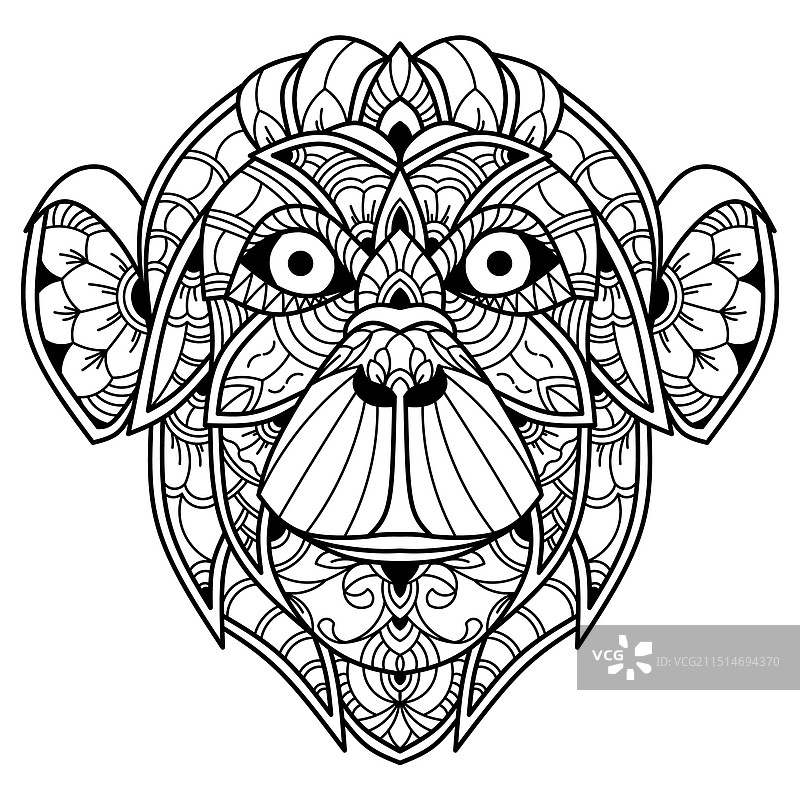手绘Zentangle风格猴头图片素材