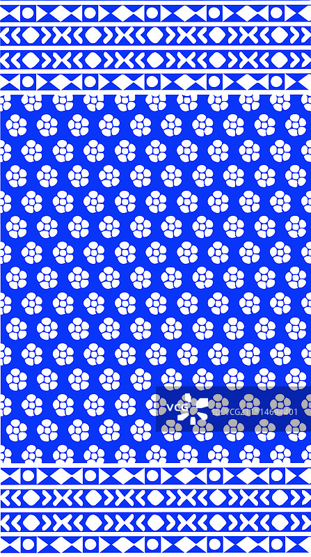 蓝色小花阿兹特克无缝图案图片素材