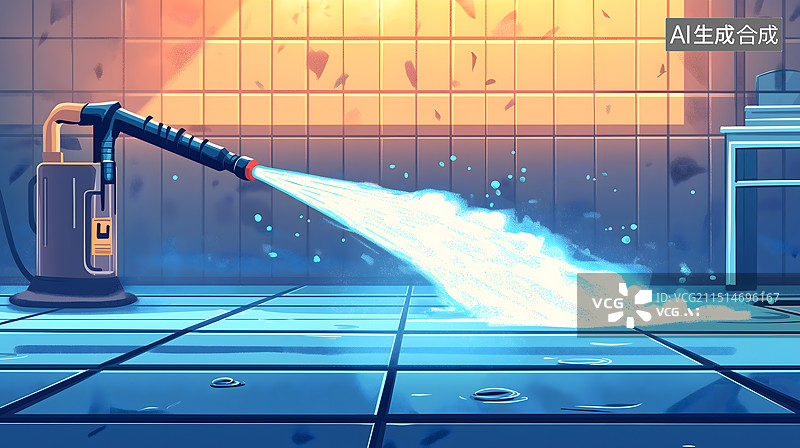 【AI数字艺术】高压水枪地面冲洗卡通场景图片素材