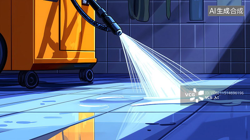 【AI数字艺术】高压水枪地面冲洗卡通场景图片素材