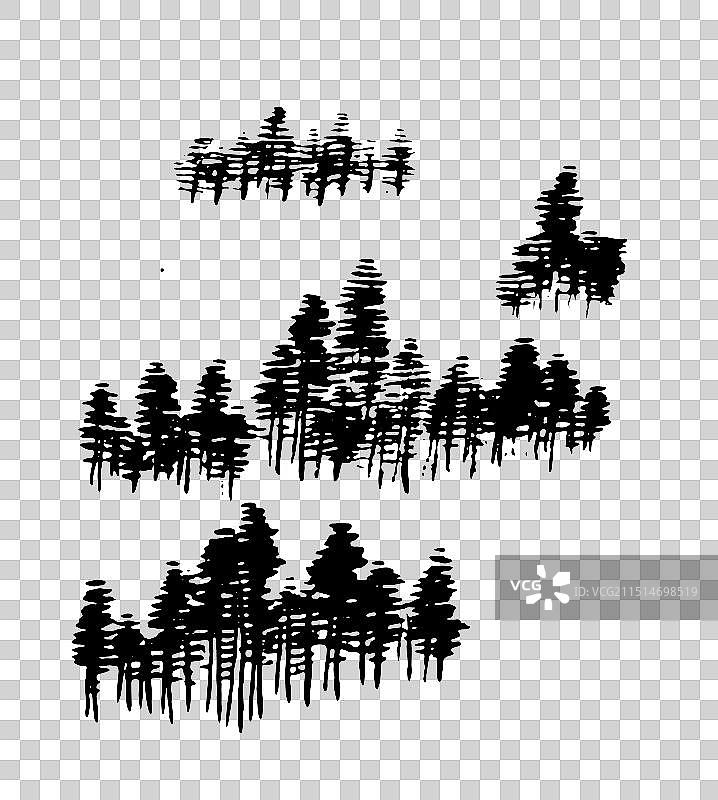 松树，树，树林，森林，线描，黑白，中国风，古典风格，插画，设计，元素图片素材