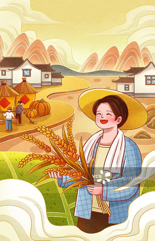 手绘秋天丰收秋收插画图片素材