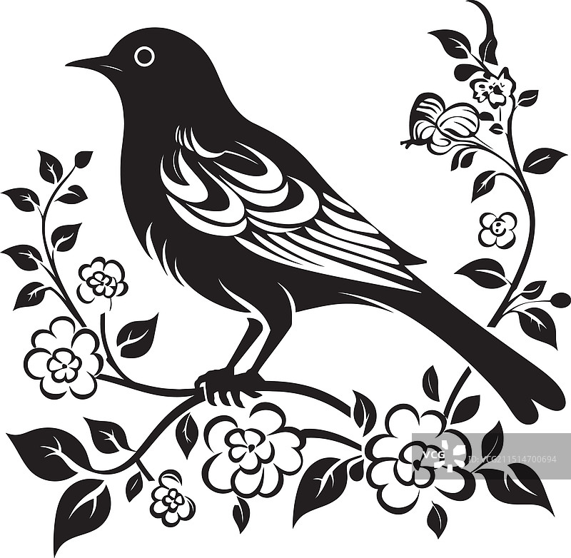 带翅膀的信鸽栀子花优雅标志设计图片素材