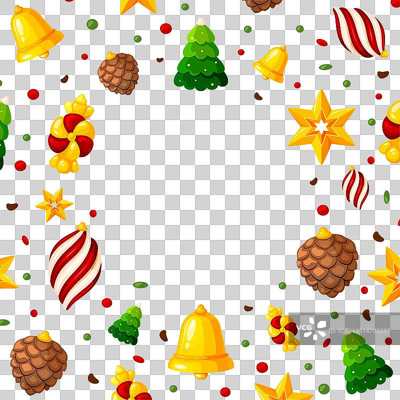 圣诞圆形框架树玩具派对贺卡扁平风图片素材