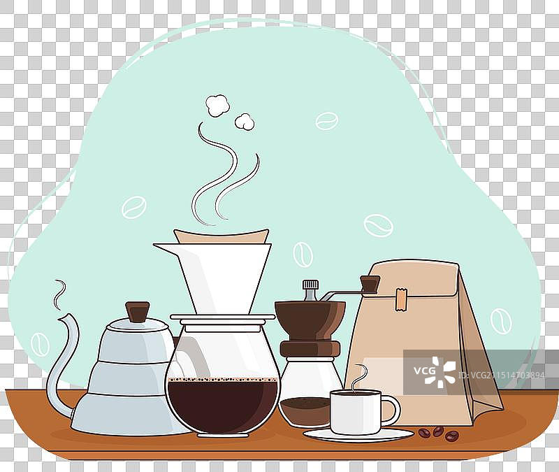 卡通咖啡冲泡器具套装图片素材