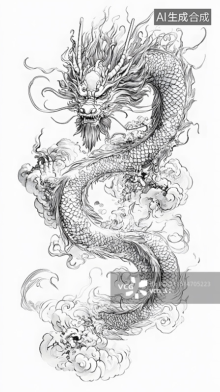 【AI数字艺术】国风铅笔画中国龙图片素材