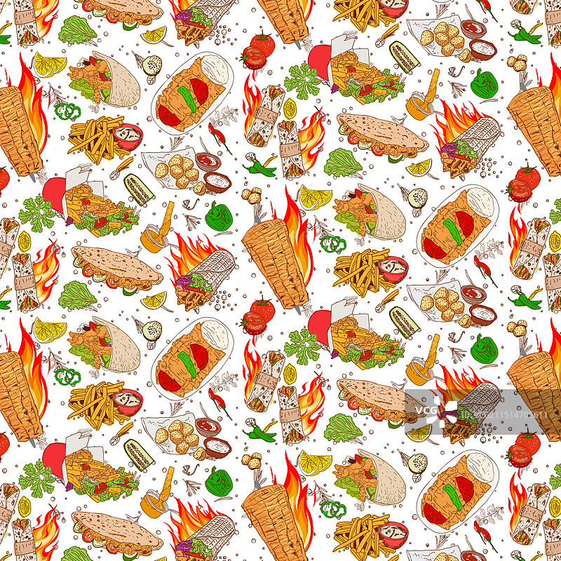 土耳其烤肉无缝图案概念图片素材