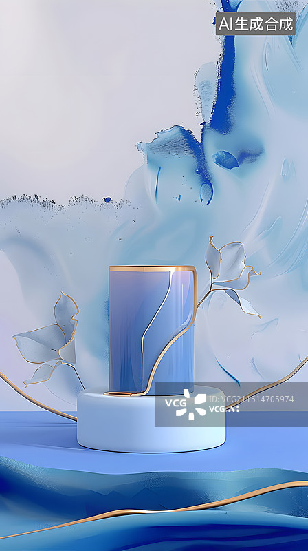 【AI数字艺术】蓝花金边花瓶——艺术与时尚的融合图片素材