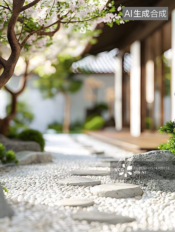 【AI数字艺术】日式枯山水园林的宁静之美图片素材