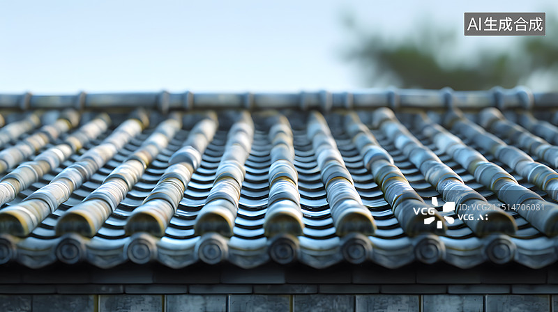 【AI数字艺术】传统之韵 - 青瓦屋顶特写图片素材