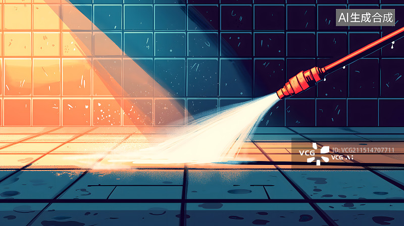 【AI数字艺术】高压水枪冲洗地面卡通场景图片素材