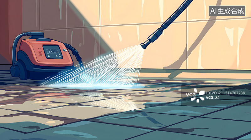 【AI数字艺术】高压水枪冲洗地面卡通场景图片素材