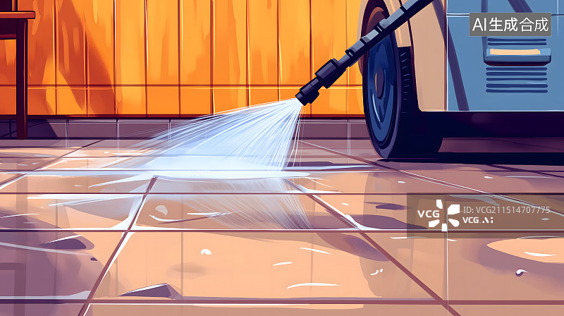 【AI数字艺术】高压水枪冲洗地面卡通场景图片素材