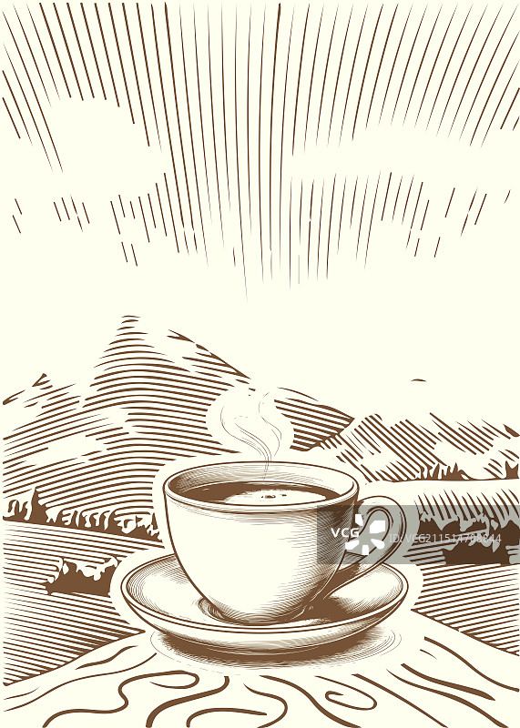 矢量手绘版画风格咖啡元素插画图片素材