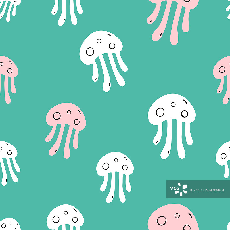 可爱的扁平风水母无缝图案图片素材