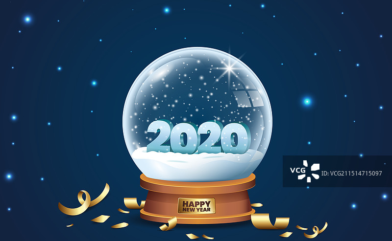 带有雪和纸屑的2020新年水晶球图片素材