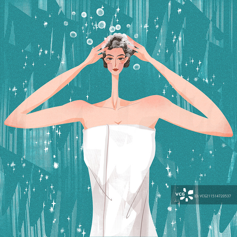 女性洗头插画图片素材