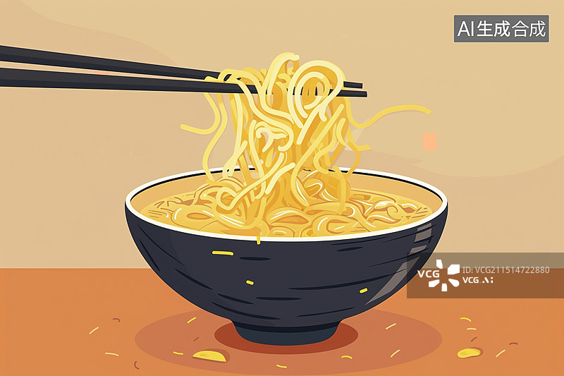 【AI数字艺术】国潮风烩面面条插画图片素材