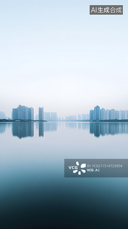 【AI数字艺术】简约大海城市建筑风景背景图片素材