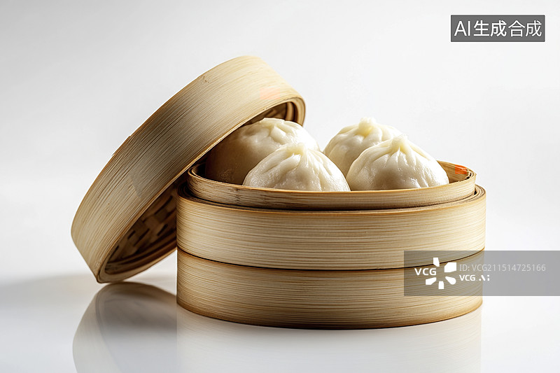 【AI数字艺术】中国食品包子蒸笼特写图片素材