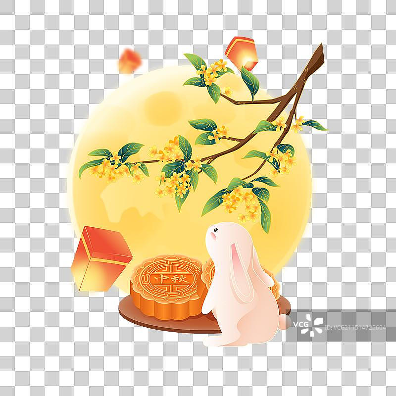国风中秋节月亮桂花月兔月饼插画图片素材