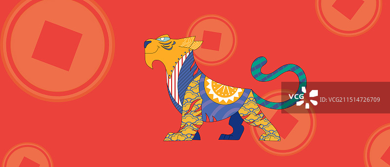 创意虎年老虎红色底喜庆插画背景图片素材