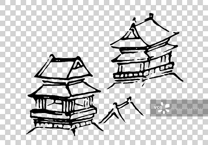 房子，建筑，屋顶，屋檐，房檐，瓦，线描，黑白，中国风，古典风格，插画，设计，元素图片素材