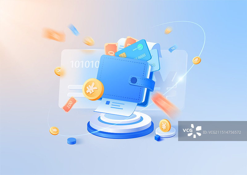 钱包储蓄基金货币蓝色3d矢量插画图片素材