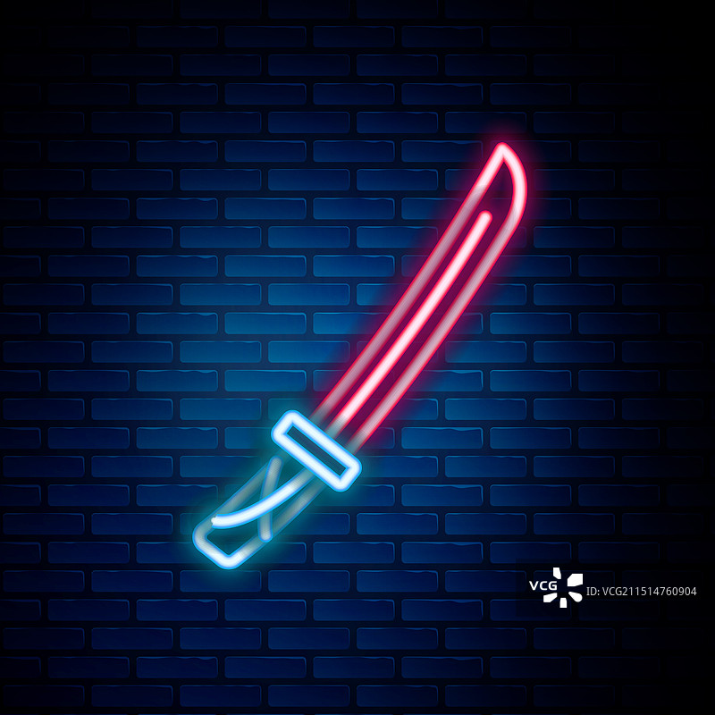 发光霓虹灯传统日本武士刀图标图片素材