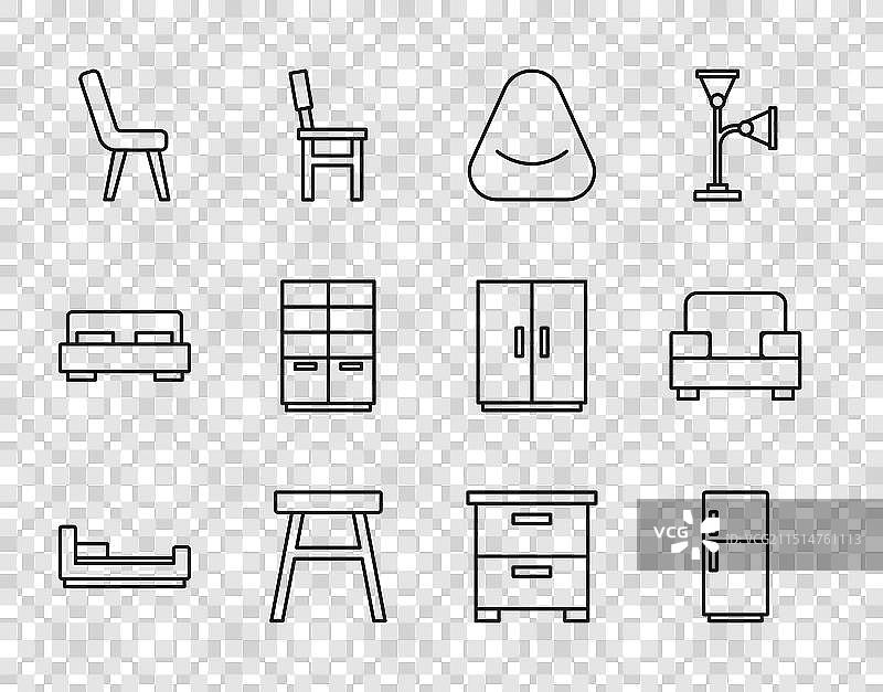 床、冰箱、脚凳、扶手椅线条素材图片素材