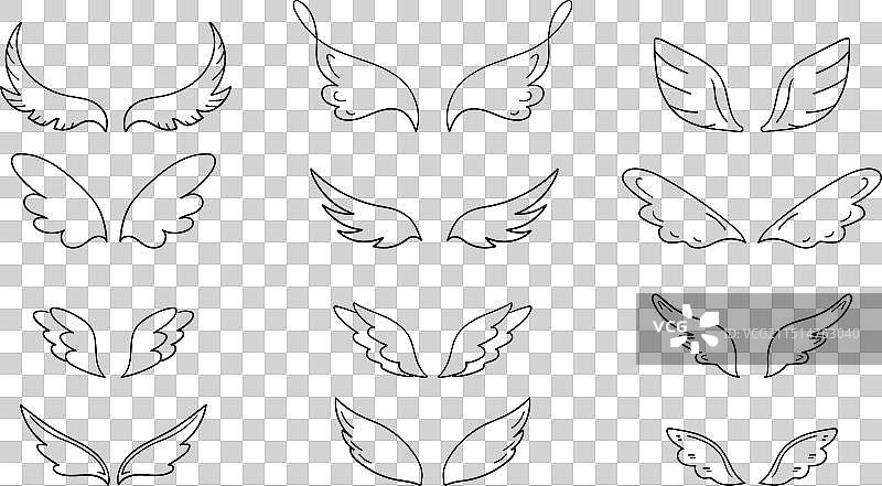 不同风格的手绘翅膀合集图片素材