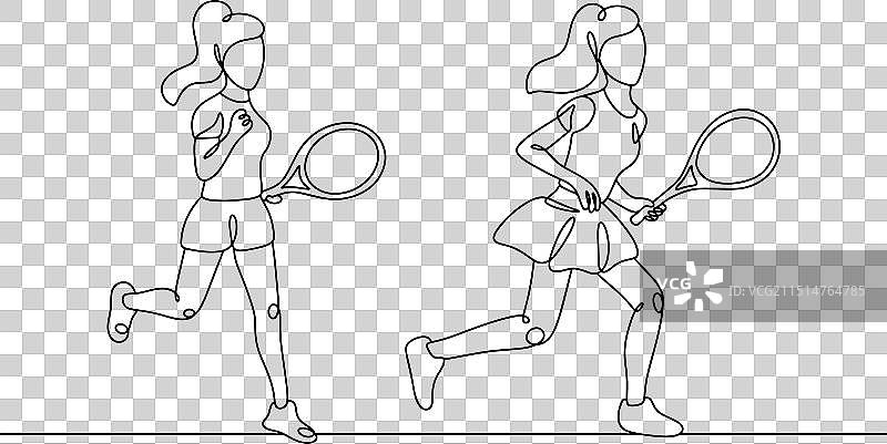 年轻女人打网球单线图片素材