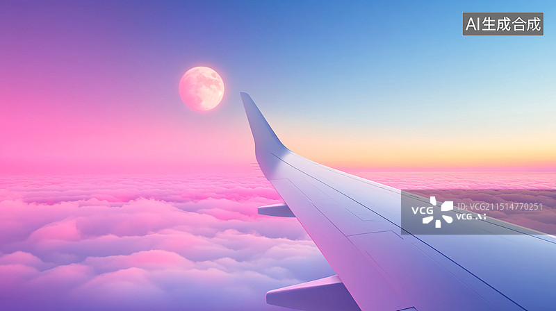 【AI数字艺术】飞机旅行飞行度假旅程天空梦幻云朵商务背景图片素材