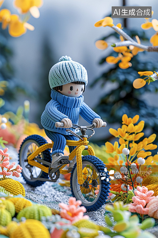 【AI数字艺术】3D毛线编制风格秋季户外活动场景插画图片素材
