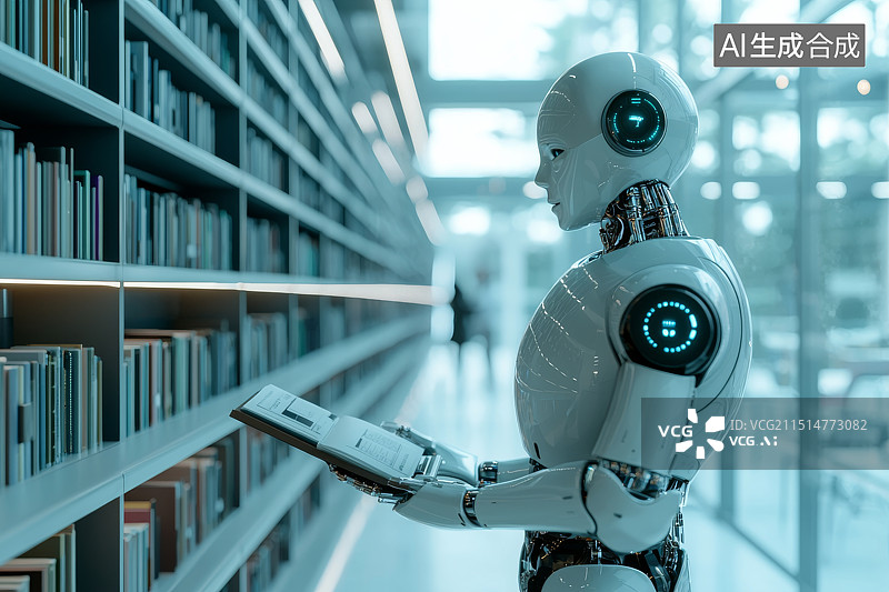 【AI数字艺术】智能机器人在图书馆内进行书籍整理与管理图片素材