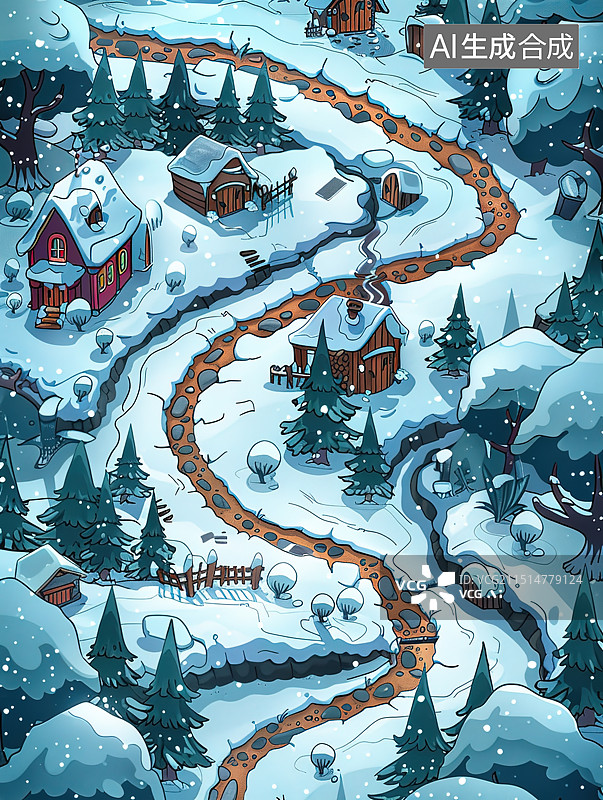 【AI数字艺术】下雪的小村庄 俯视图片素材