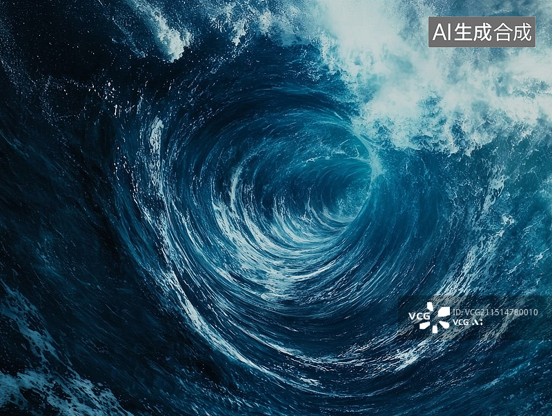 【AI数字艺术】深邃而强烈的海洋漩涡，展示海洋的力量与神秘图片素材