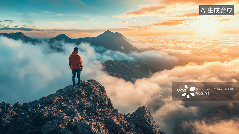 【AI数字艺术】云海之上的日出美景图片素材