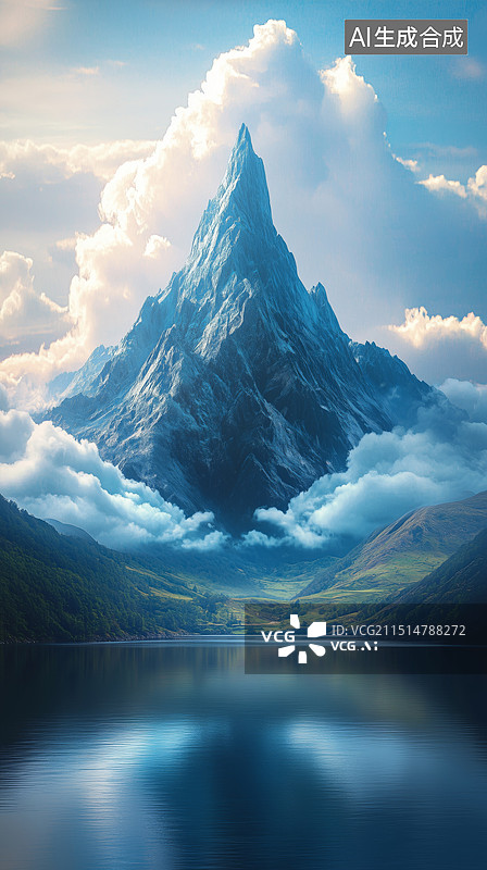 【AI数字艺术】清新明亮山海经神话传说不周山3D立体插画图片素材