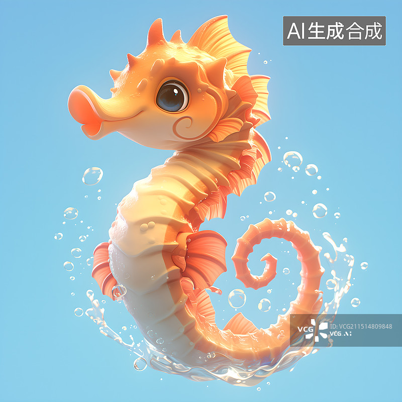 【AI数字艺术】3D卡通海马图片素材