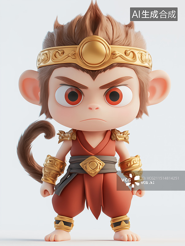 【AI数字艺术】Q版3D立体西游记孙悟空齐天大圣美猴王可爱风格人物形象插画图片素材