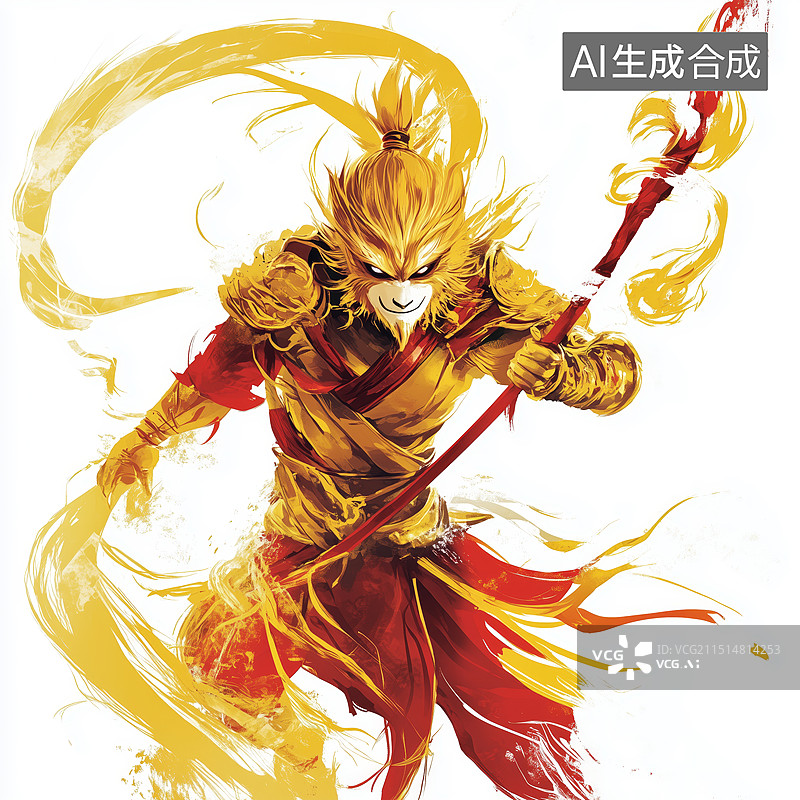 【AI数字艺术】西游记孙悟空人物形象扁平插画Q版可爱图片素材