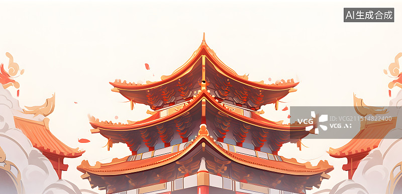 【AI数字艺术】国风壁纸国庆中秋宫殿故宫中国古建筑屋檐传统榫卯宫阙插画壁纸背景节日海报图片素材