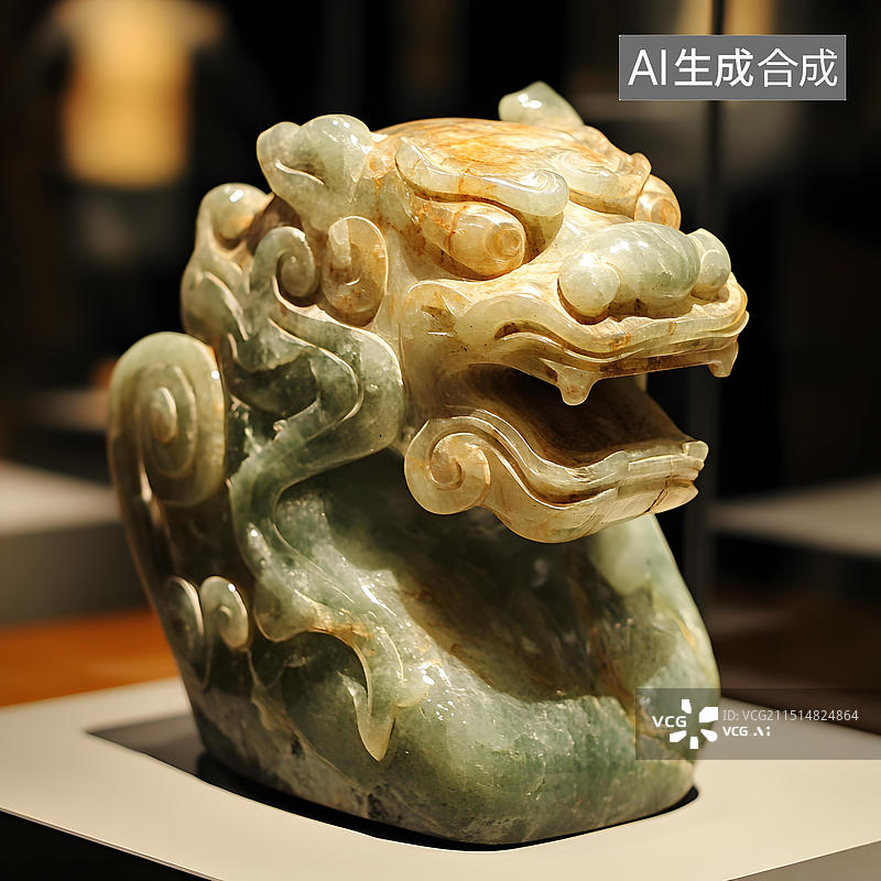【AI数字艺术】绿玉雕刻的狮子图片素材