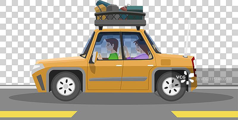 橙色轿车家庭旅行图片素材