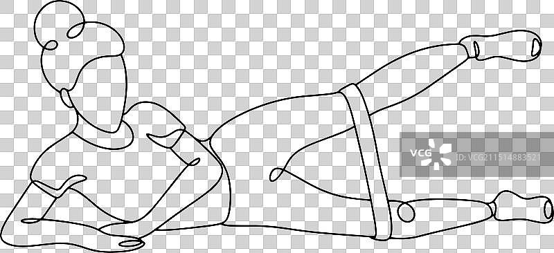 年轻女人健身弹力带线描图片素材